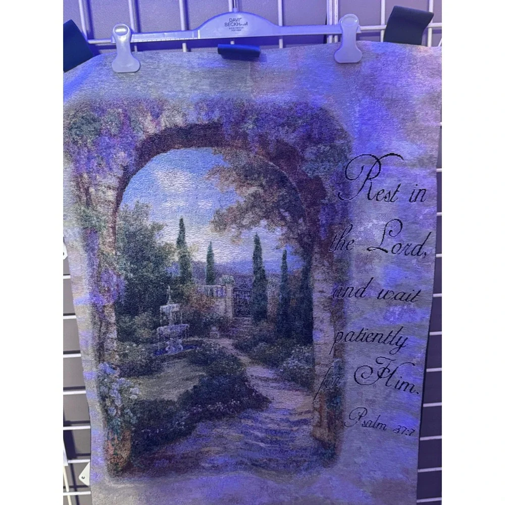 Psalm 37:7 Woven Tapestry Wall Hanging Garden Fountain Landscape Made in USA